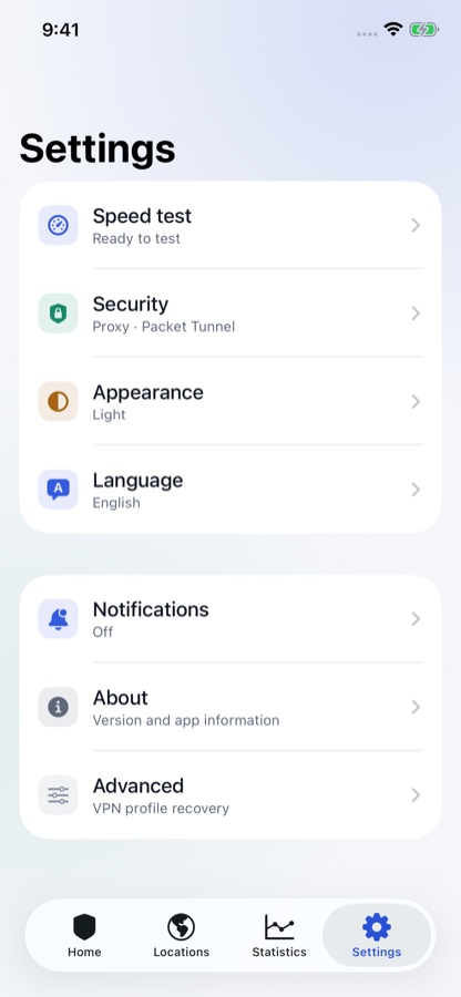 Atlas Connect settings screenshot