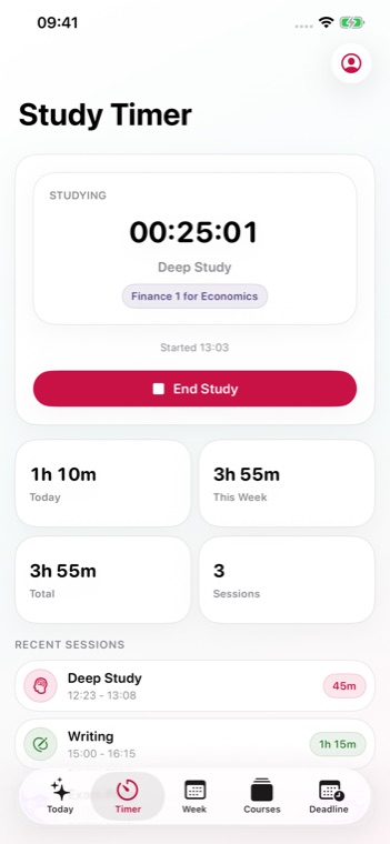 UniPilot study timer screenshot
